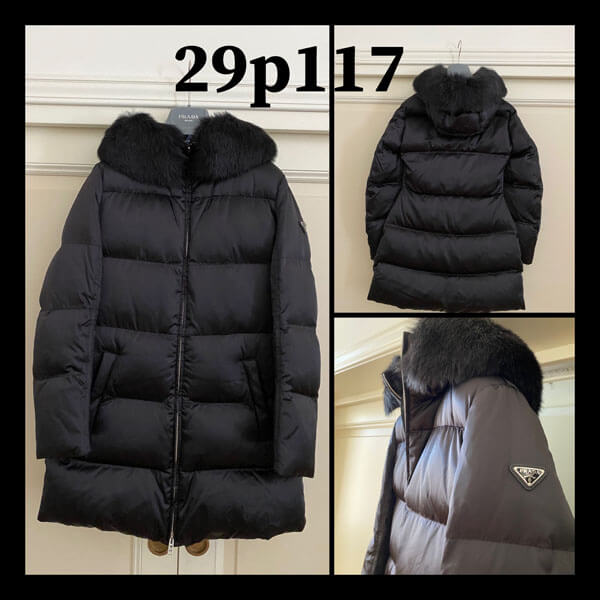 プラダ ダウン コピー PRADA ファーフード付 ダウンコート♪シープスキンファー29P117