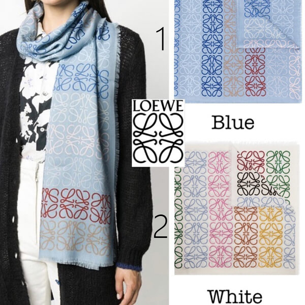 ロエベ マフラー コピー ★ロエベ★FRINGED PRINTED WOOL, SILK AND CASHMERE-BLEND SCARF