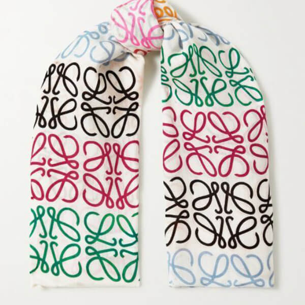 ロエベ マフラー コピー ★ロエベ★FRINGED PRINTED WOOL, SILK AND CASHMERE-BLEND SCARF