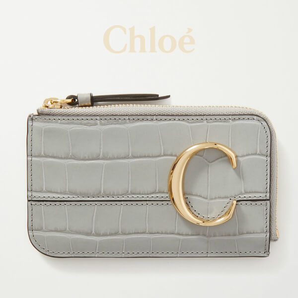 ∞∞クロエ 最新 財布 偽物 CHLOE ∞∞ C クロコ型押しカード&コインケース☆GR