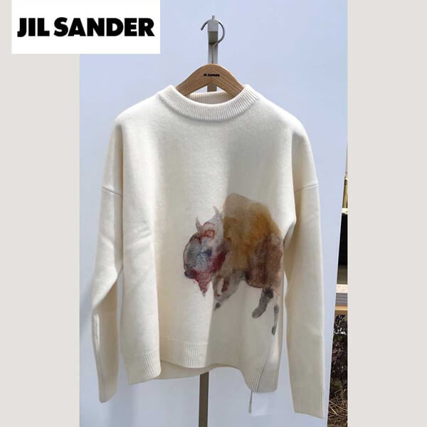 ジルサンダー ニット コピー◆JIL SANDER◆ホワイト アニマルモチーフセーター