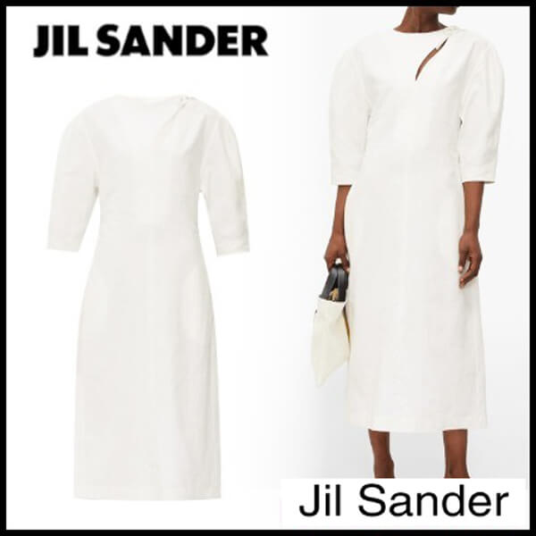 ジル・サンダー コート コピー JIL SANDER*フロントスリット バルーンスリーブ ポプリンドレス