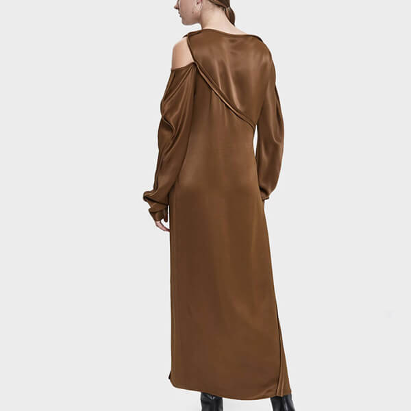 ジル・サンダー ワンピース コピー【Jil Sander】カーブライン サテン ロング ワンピース Brown