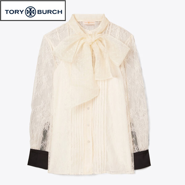 トリーバーチ 偽物 コート Tory Burch CHANTILLY LACE BOW BLOUSE