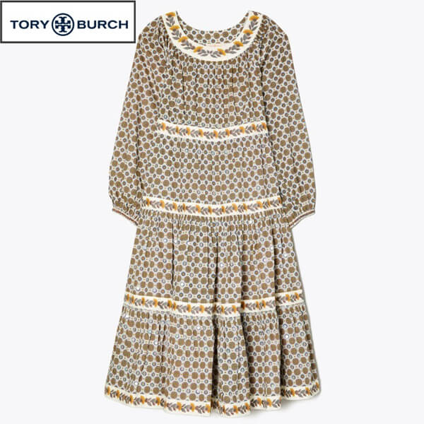 新作トリーバーチ 偽物 スカート Tory Burch Printed Puffed Sleeve Dress