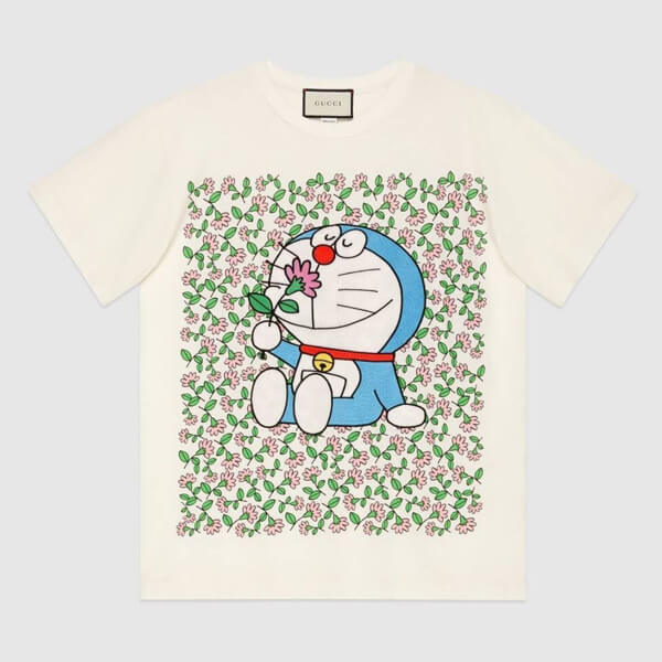 グッチ ドラえもん コピー DORAEMON グッチ◆ドラえもん コラボ コットン Tシャツ お花畑柄♪ 615044XJDIF 9095