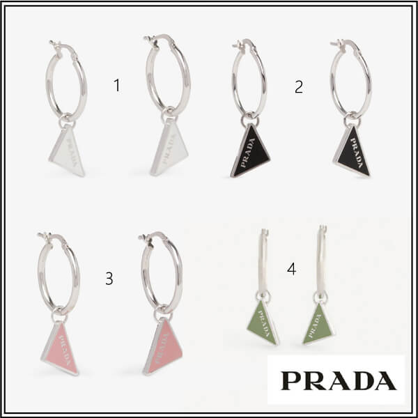 海外限定プラダ ピアス 偽物【PRADA】プラダ ロゴトライアングル フープピアス ４色