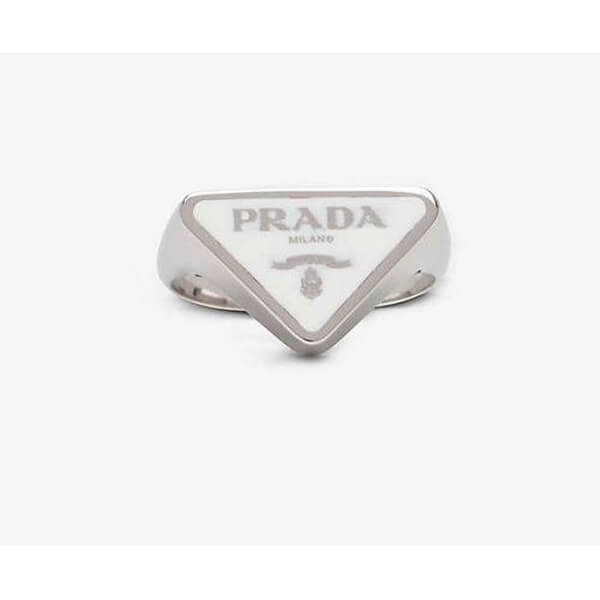 プラダ リング コピー 国内発送★PRADA★Logo enamel Silver リング