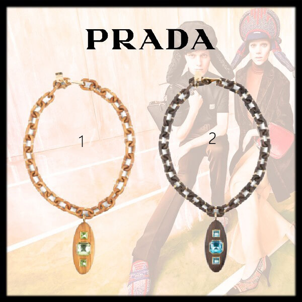 新作【PRADA】プラダ ブレスレット コピー シルバーとウッドのネックレス 全２色