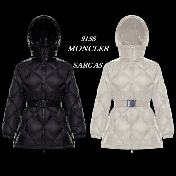 21SS モンクレール 偽物 ダウン【MONCLER】袖ロゴ&ベルト付きキルティングダウンSARGAS