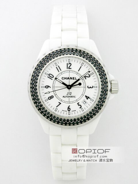 シャネルJ12 スーパーコピーH0970 38mm ホワイトセラミックブレス ベゼルブラックダイヤアフター ホワイト